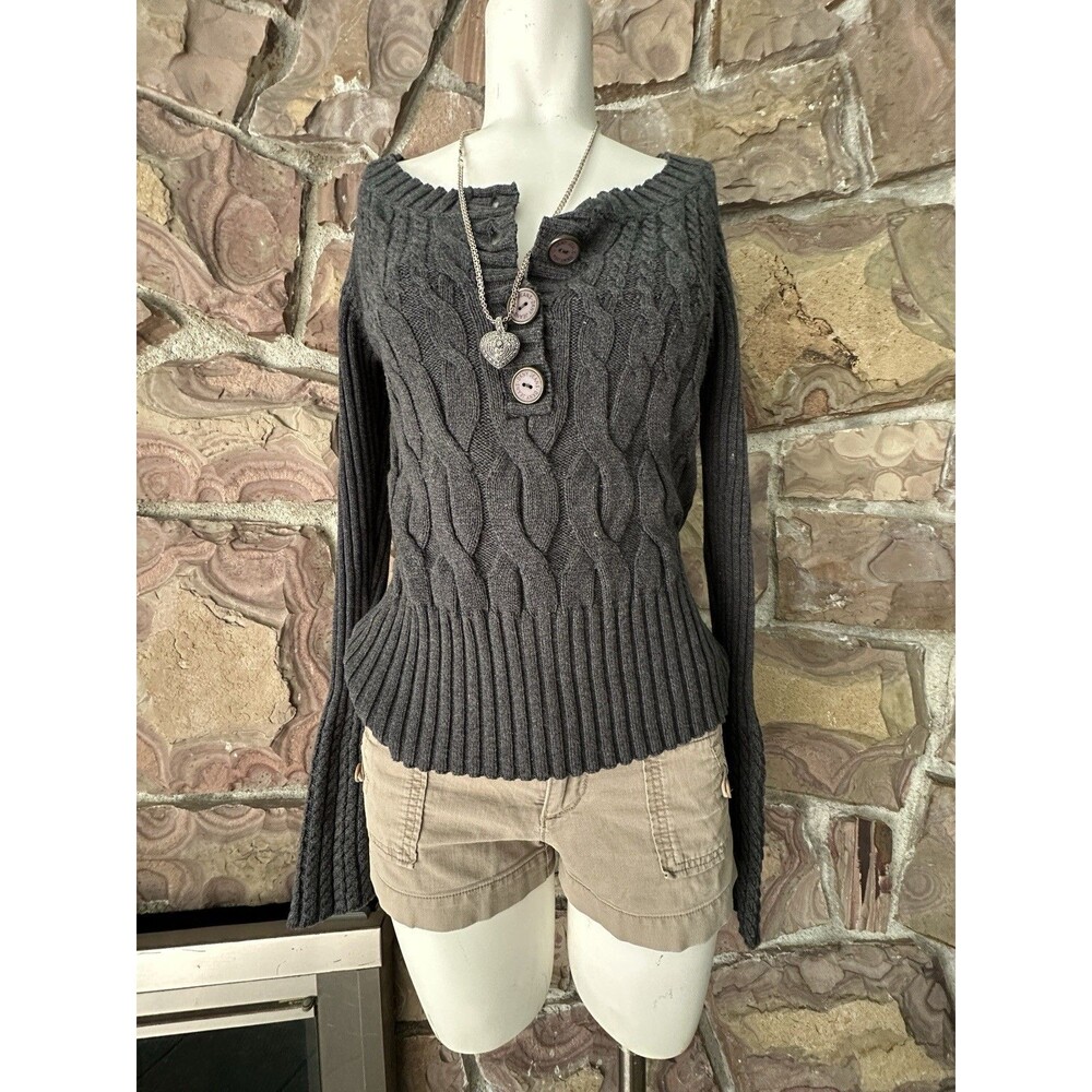 DKNY Charcoal Gray Cable Knit Cowl Neck Sweater